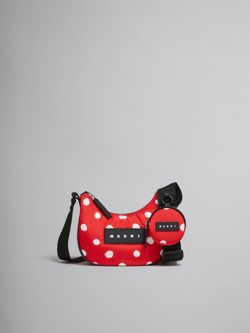 Marni Polka-dot Nylon Puff Hobo Small Bag Röda | SSENY65134