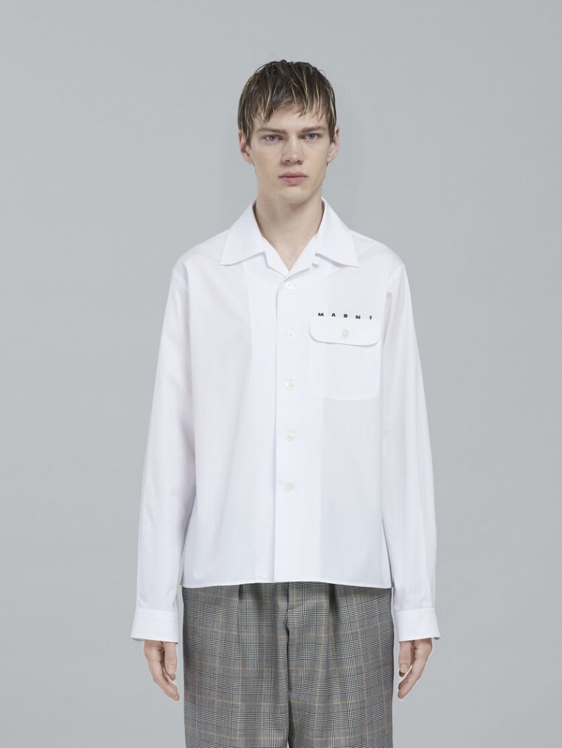 Marni Poplin Long-sleeved Logo Bowling Shirt Vita | TSEWZ67047