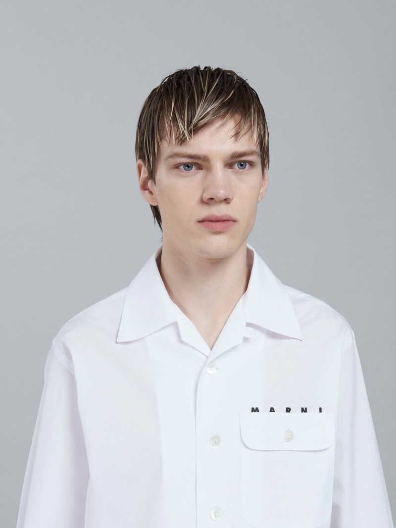 Marni Poplin Long-sleeved Logo Bowling Shirt Vita | TSEWZ67047