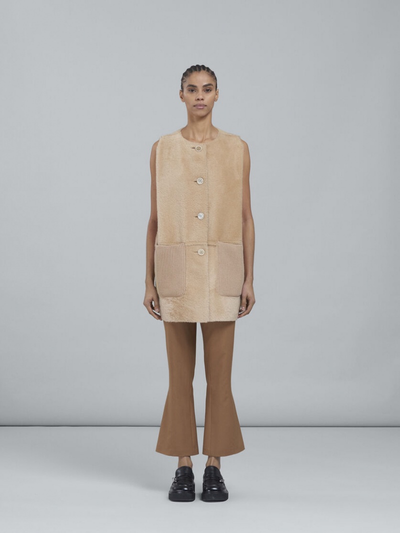 Marni Reversible Light Merino Velour Vest Beige | LSETR24582