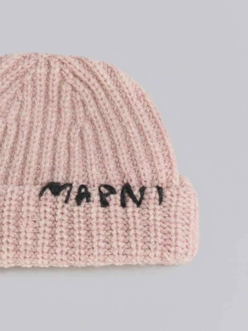 Marni Räfflad Beanie With Hand-stitched Logo Rosa | SEXBR97091