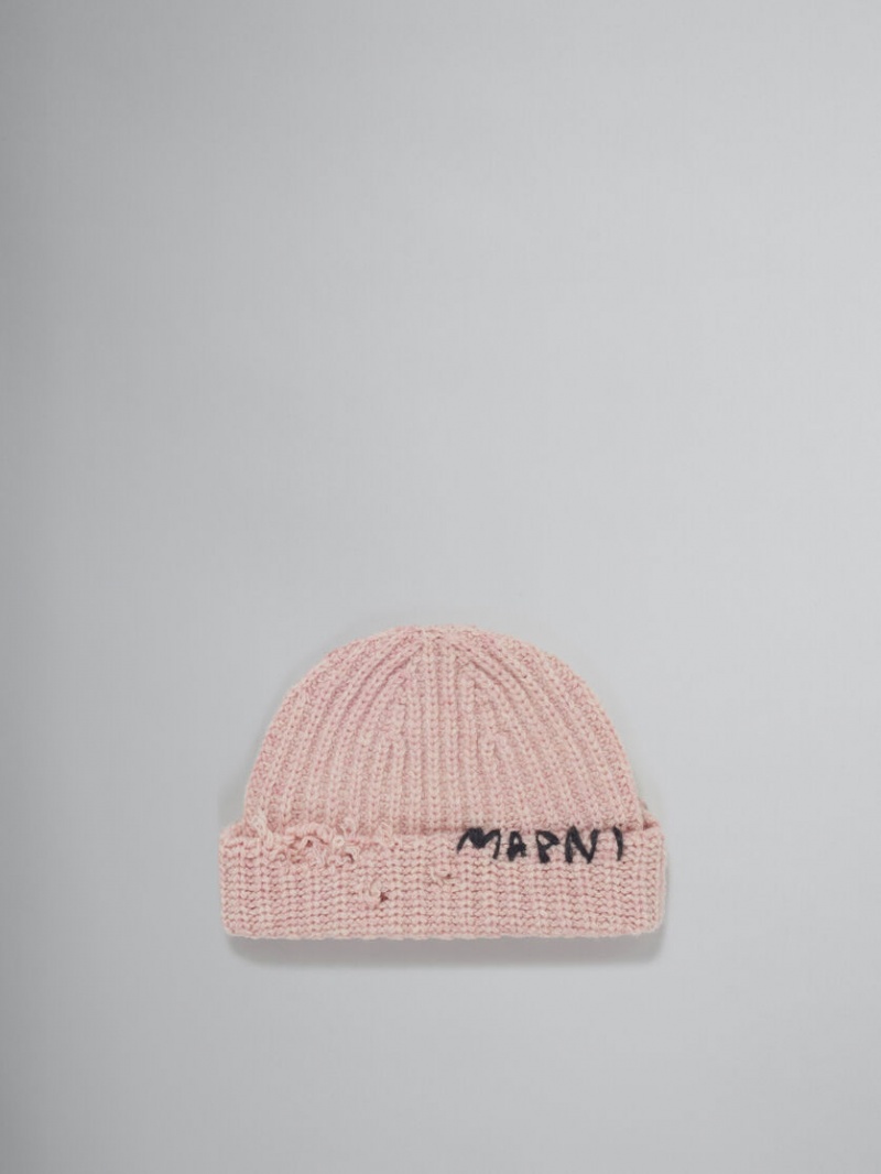 Marni Räfflad Beanie With Hand-stitched Logo Rosa | SEXBR97091