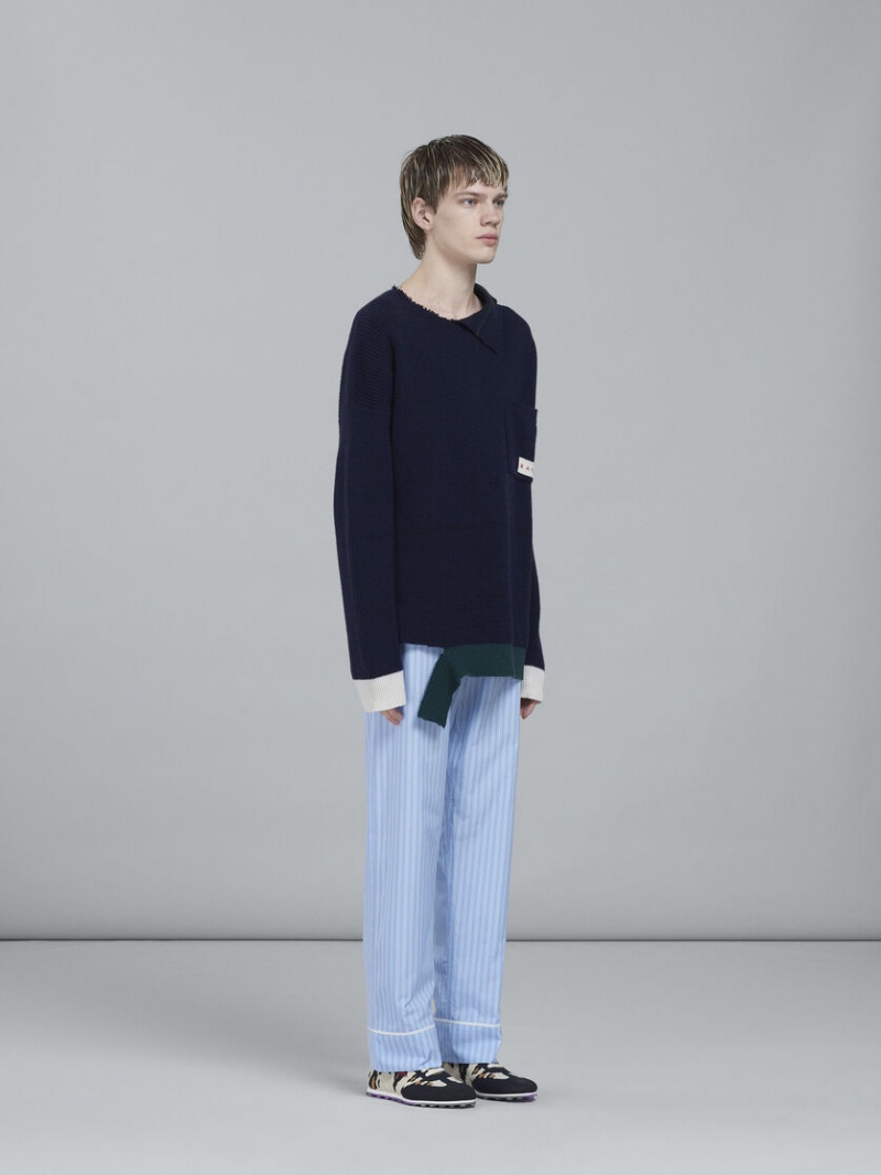 Marni Shetland Ull And Bomull Crewneck Tröja Svarta | DSEKV15752