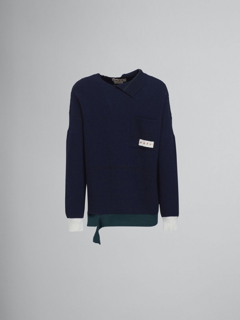 Marni Shetland Ull And Bomull Crewneck Tröja Svarta | DSEKV15752
