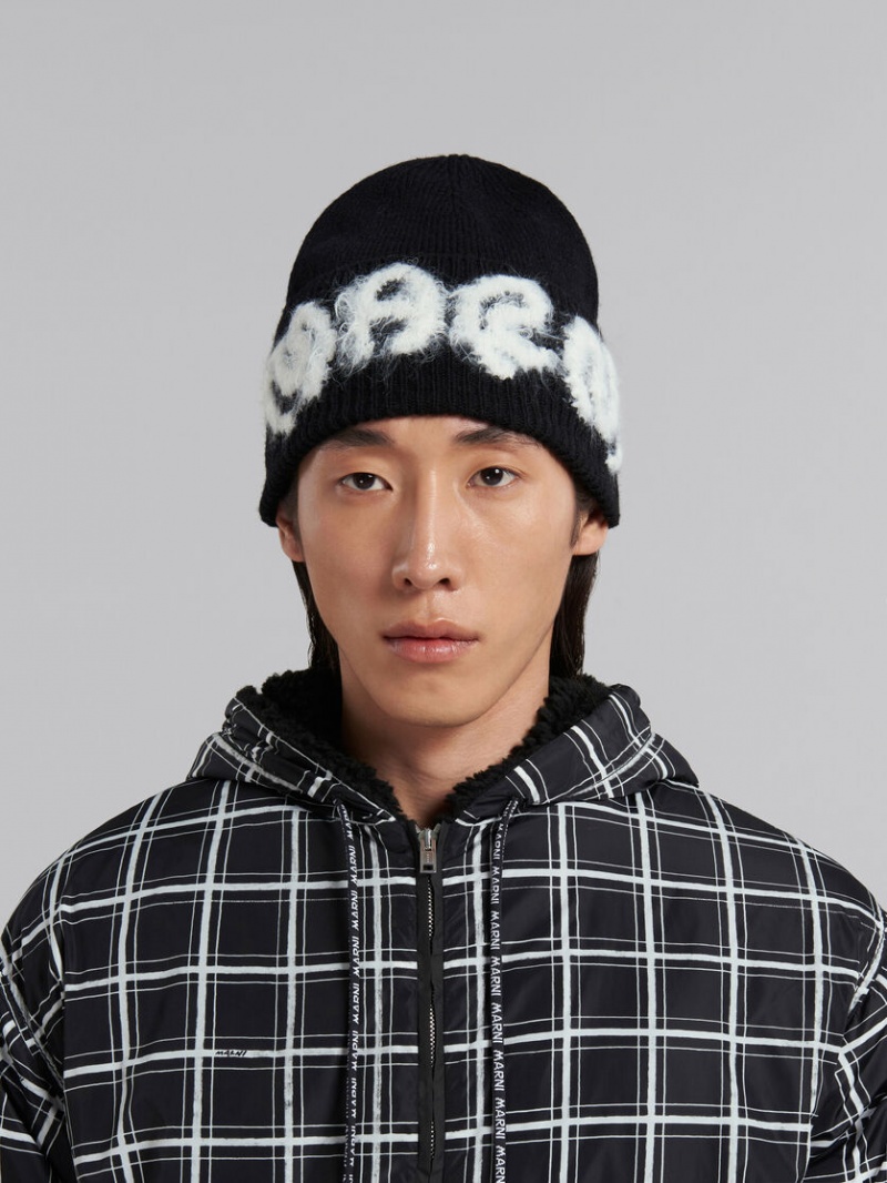 Marni Shetland Ull Logo Beanie Svarta | SEDYB96961
