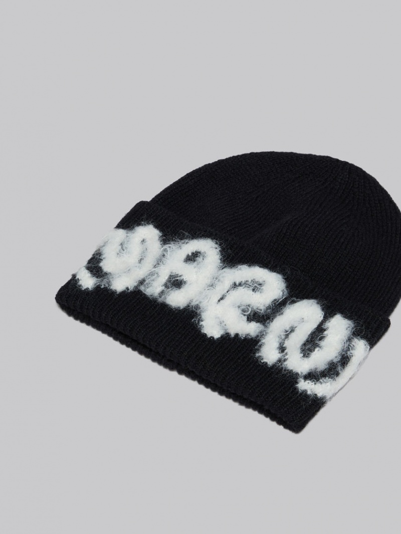 Marni Shetland Ull Logo Beanie Svarta | SEDYB96961