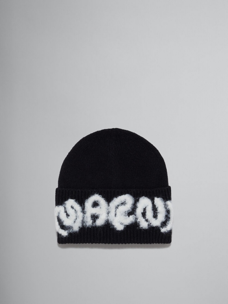 Marni Shetland Ull Logo Beanie Svarta | SEDYB96961