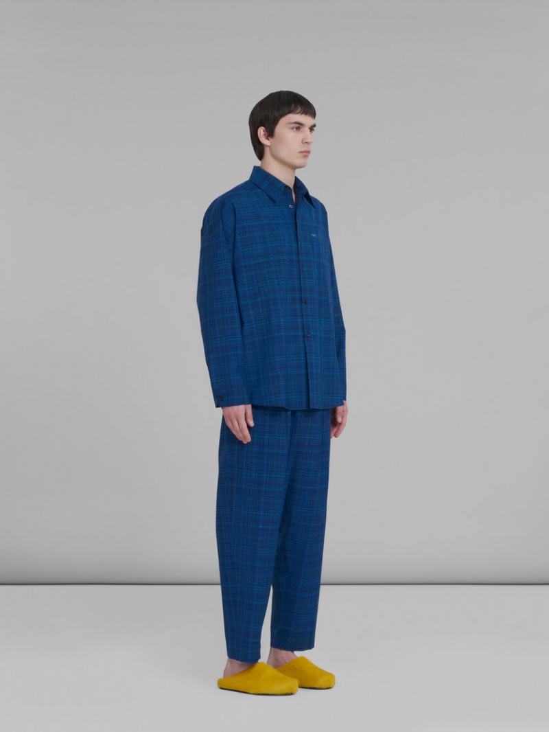 Marni Shirt Checked Light Ull Blå Ljus | LSESX77236