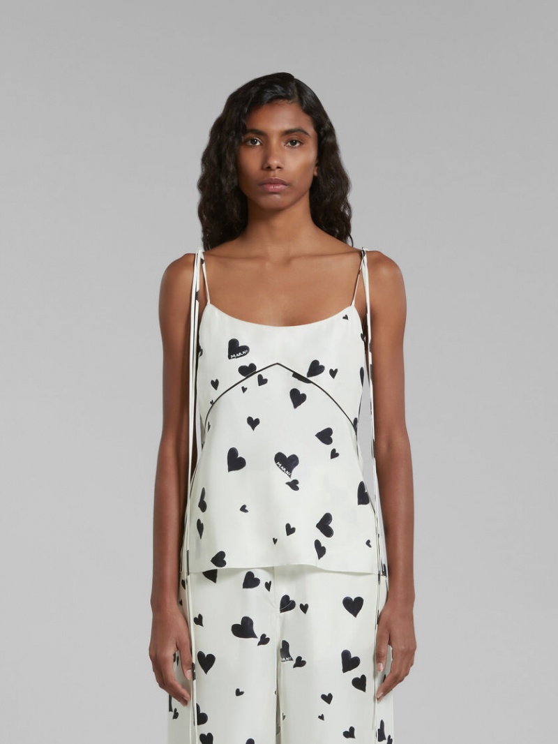 Marni Silk Camisole With Bunch Of Hearts Print Vita | FSEUI99508