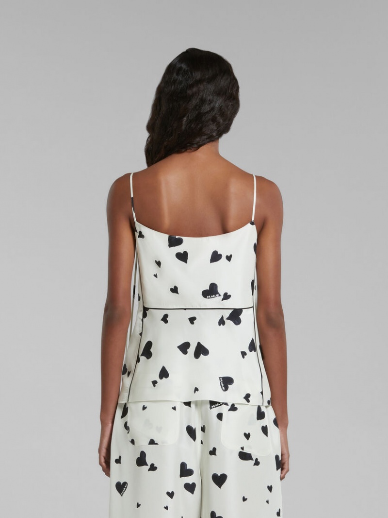 Marni Silk Camisole With Bunch Of Hearts Print Vita | FSEUI99508