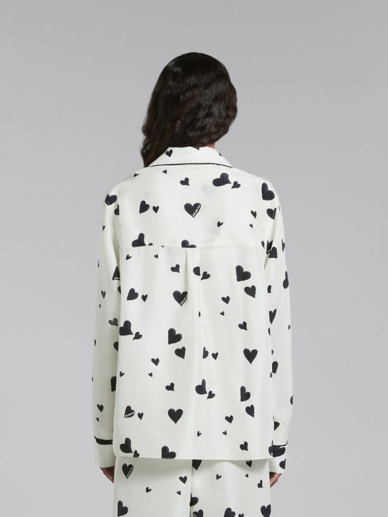Marni Silk Pyjama Shirt With Bunch Of Hearts Print Vita | SEEGJ99428