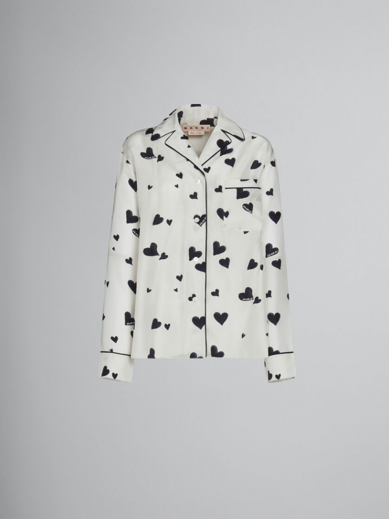 Marni Silk Pyjama Shirt With Bunch Of Hearts Print Vita | SEEGJ99428