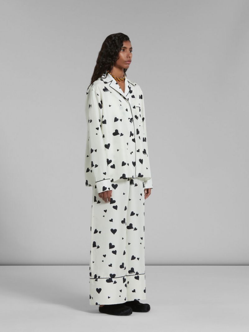 Marni Silk Pyjama Trousers With Bunch Of Hearts Print Vita | SECVG91035