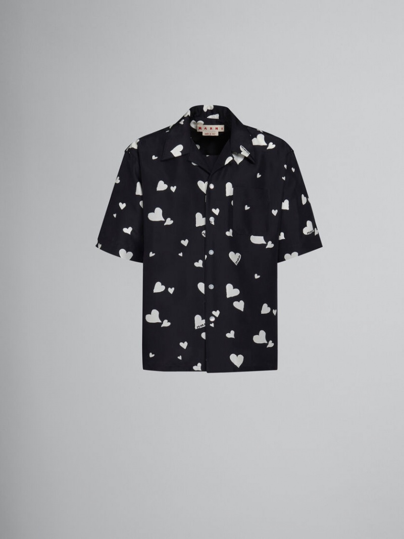 Marni Silk Shirt With Bunch Of Hearts Print Svarta | USEND44642
