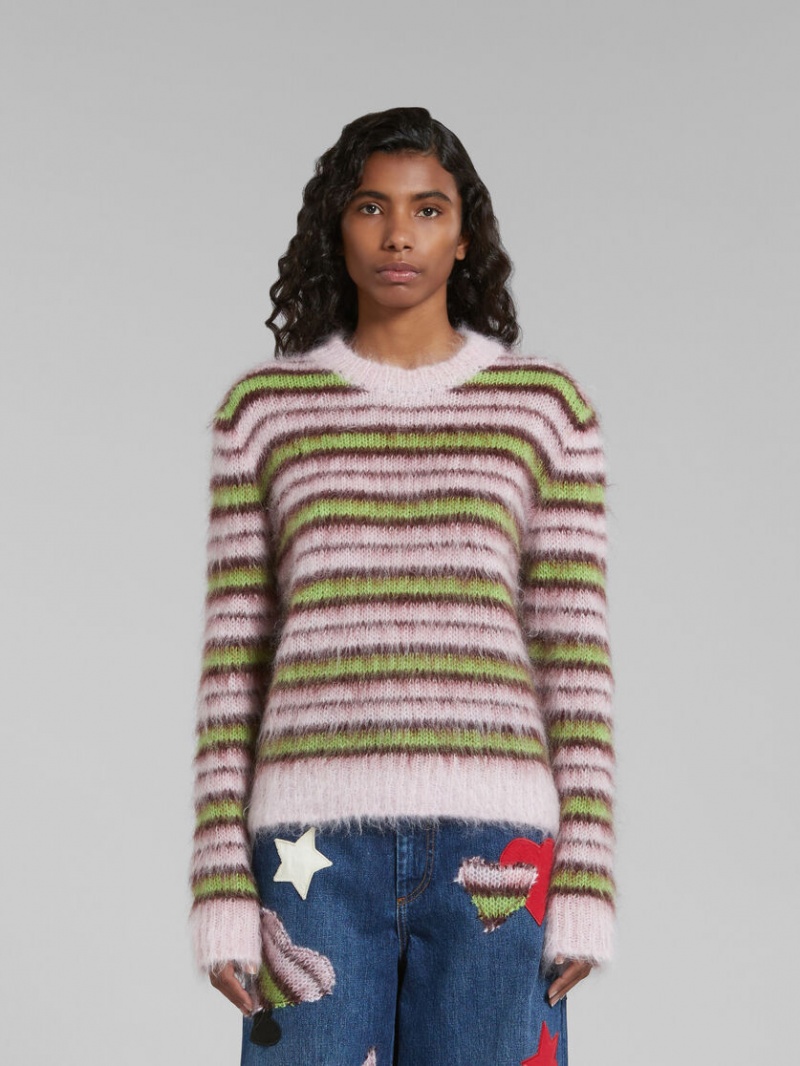 Marni Stripes Mohair And Ull Tröja Rosa Gröna | YSEVQ40913