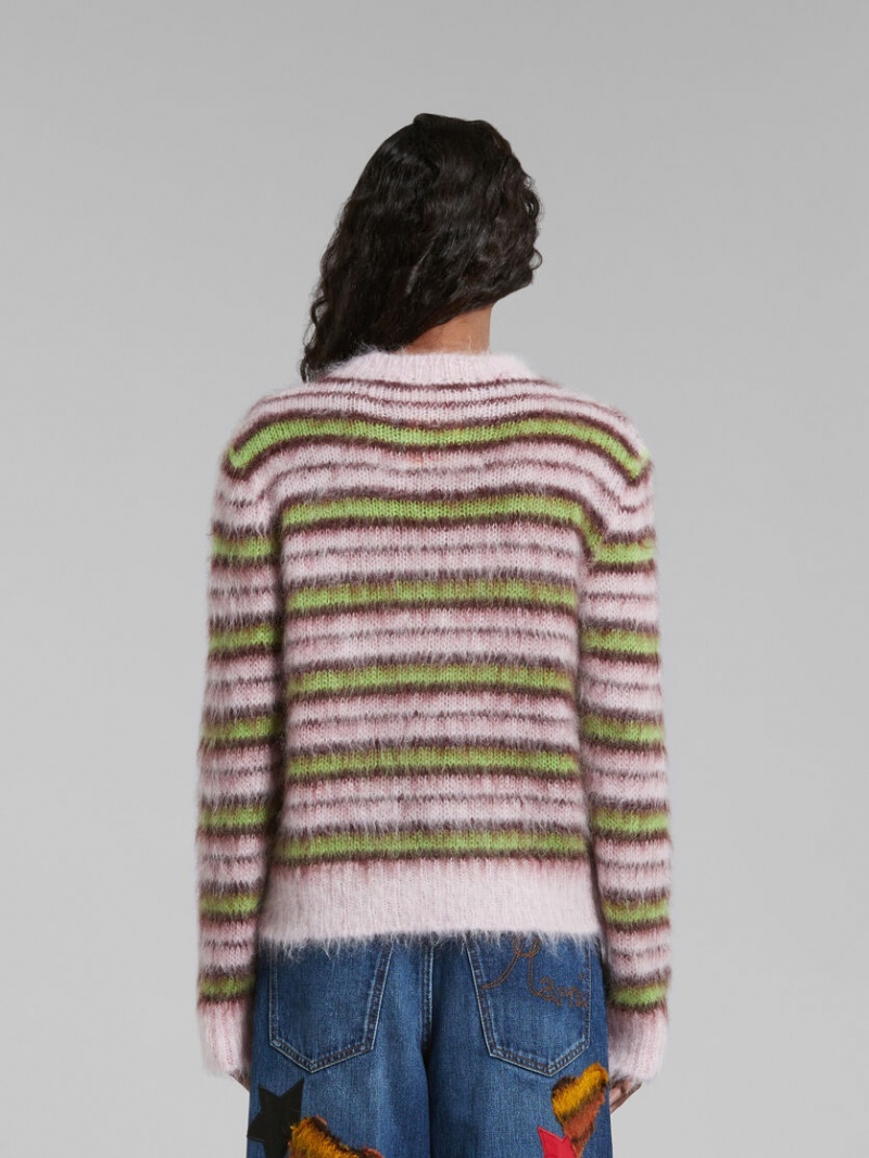 Marni Stripes Mohair And Ull Tröja Rosa Gröna | YSEVQ40913