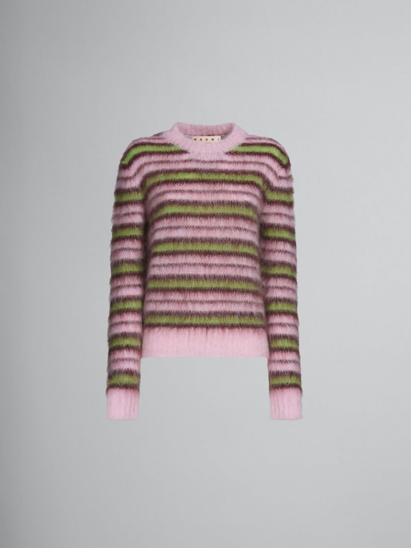 Marni Stripes Mohair And Ull Tröja Rosa Gröna | YSEVQ40913