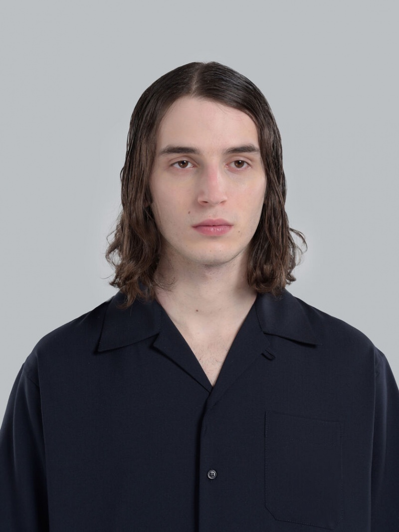 Marni Tropical Ull Bowling Shirt Mörkblå | BSESD95698