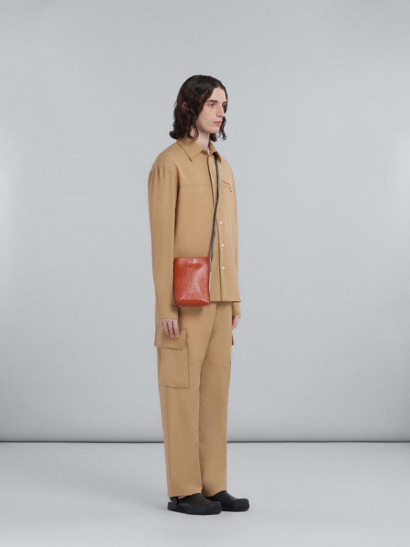 Marni Tropical Ull Shirt With Embroidered Logo Beige | TSEPQ81651