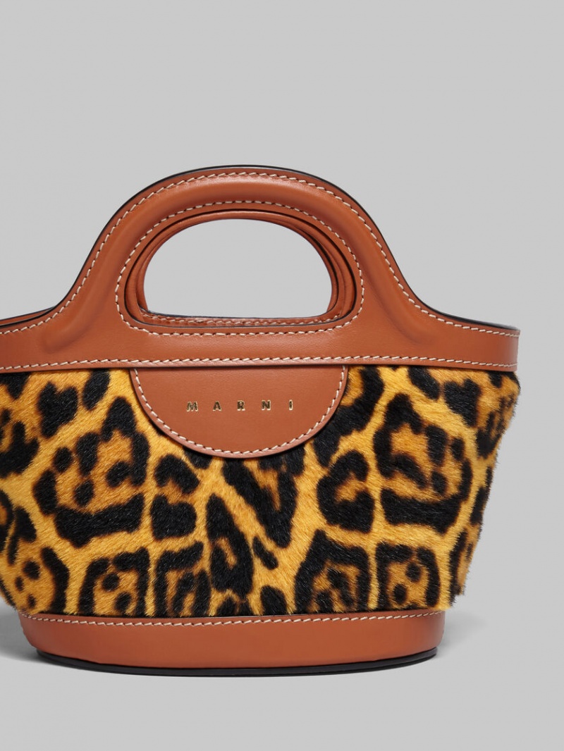 Marni Tropicalia Micro Bag Korta-hair Shearling Leopard | YSEVQ47131