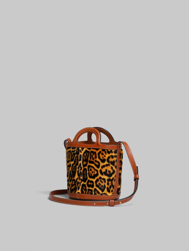 Marni Tropicalia Mini Bucket Bag Korta-hair Shearling Leopard | SEDYB39305