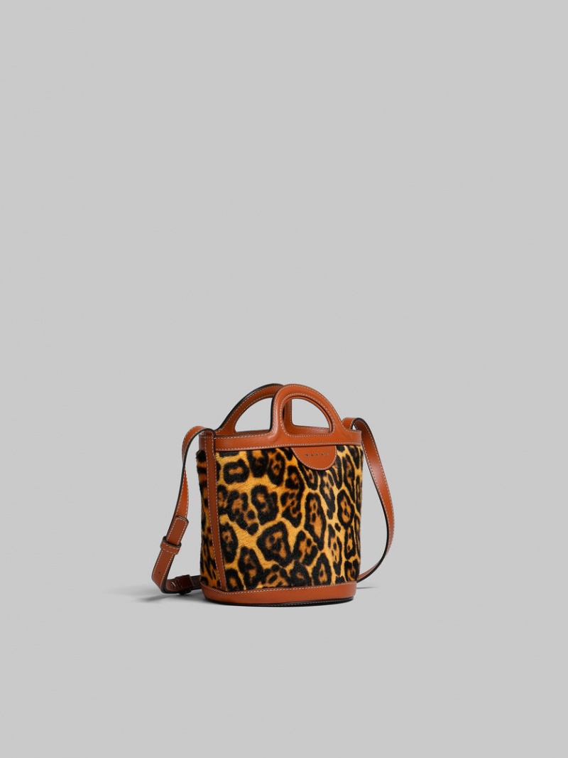 Marni Tropicalia Mini Bucket Bag Korta-hair Shearling Leopard | SEDYB39305