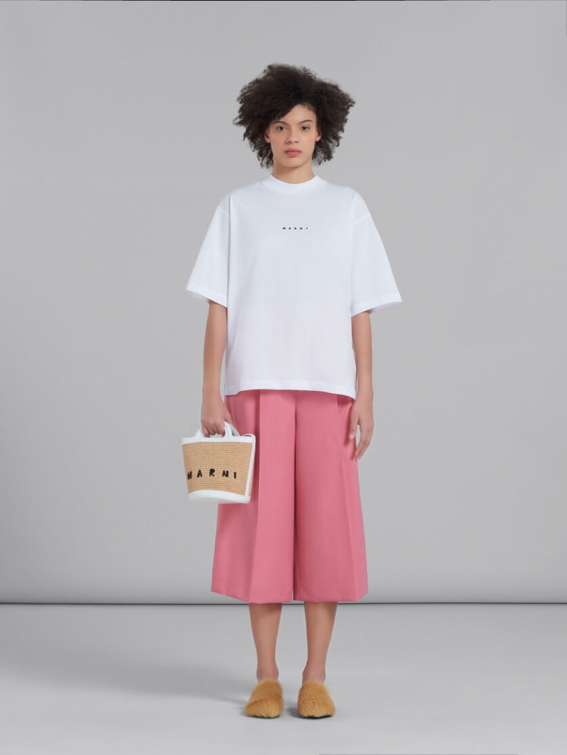 Marni Tropicalia Small Bucket Bag Läder And Raffia Vita | BSESO70451
