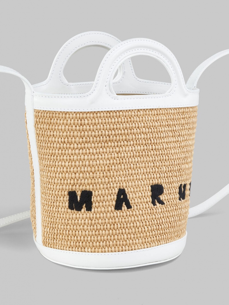 Marni Tropicalia Small Bucket Bag Läder And Raffia Vita | BSESO70451