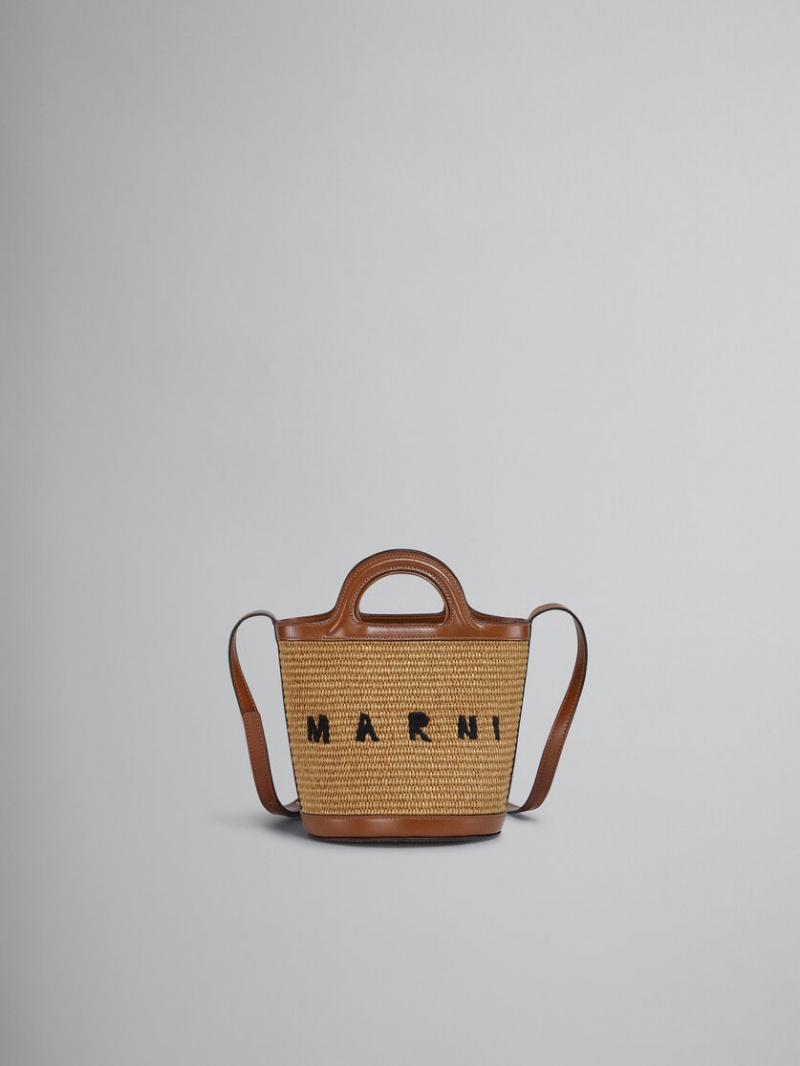 Marni Tropicalia Small Bucket Bag Läder And Raffia Bruna | ZSENQ16145