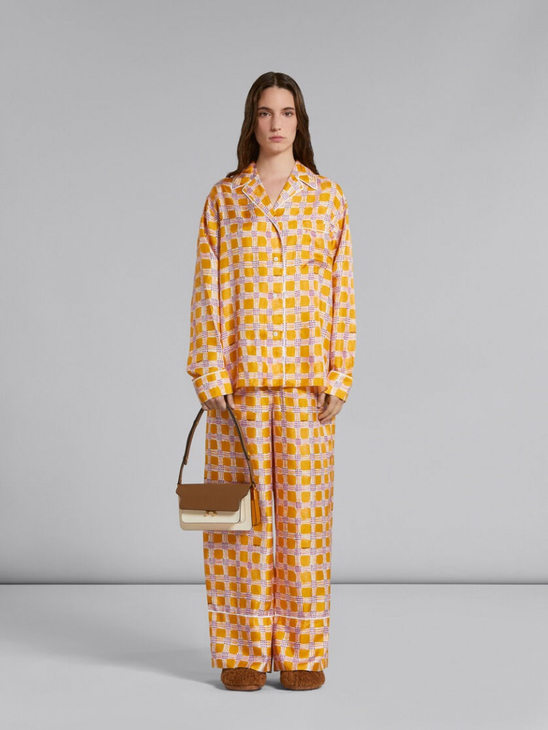 Marni Trunk Bag E/W Läder Bruna Vita Orange | SEZPD36711