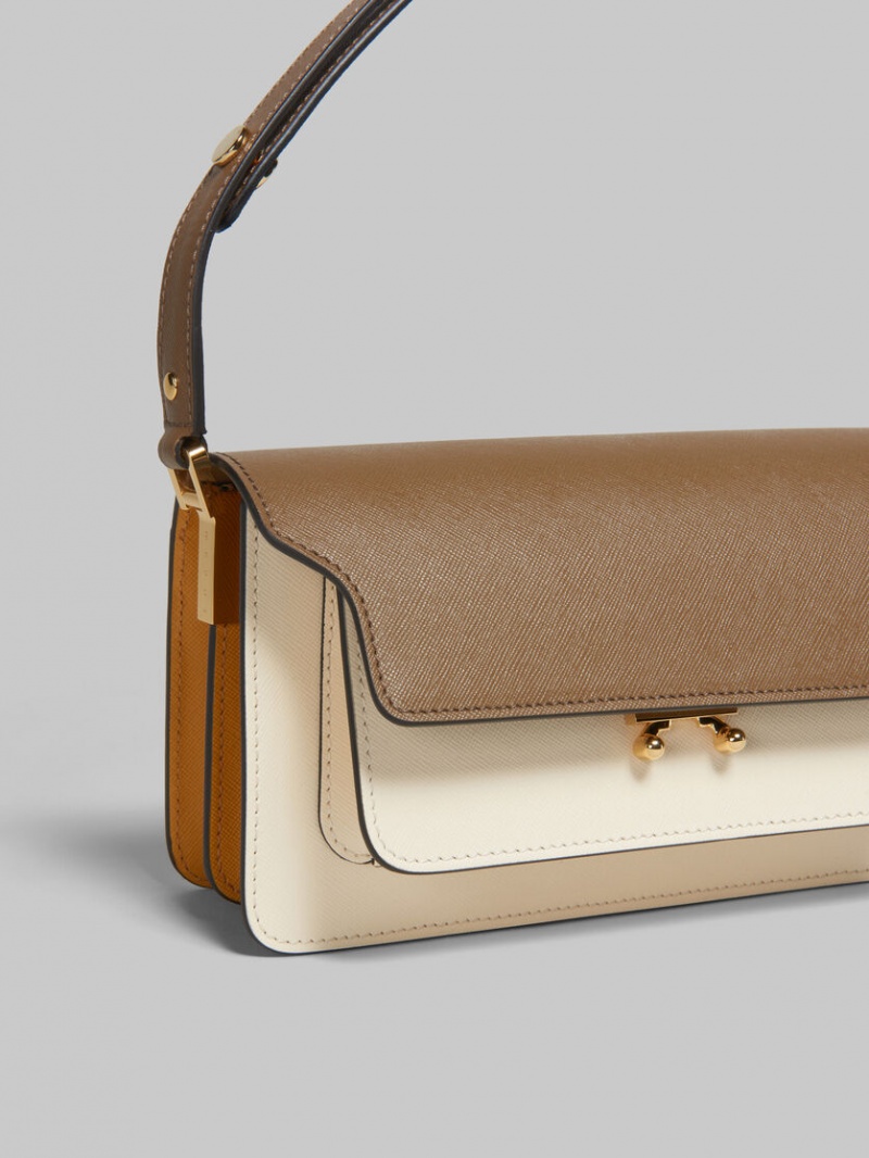 Marni Trunk Bag E/W Läder Bruna Vita Orange | SEZPD36711