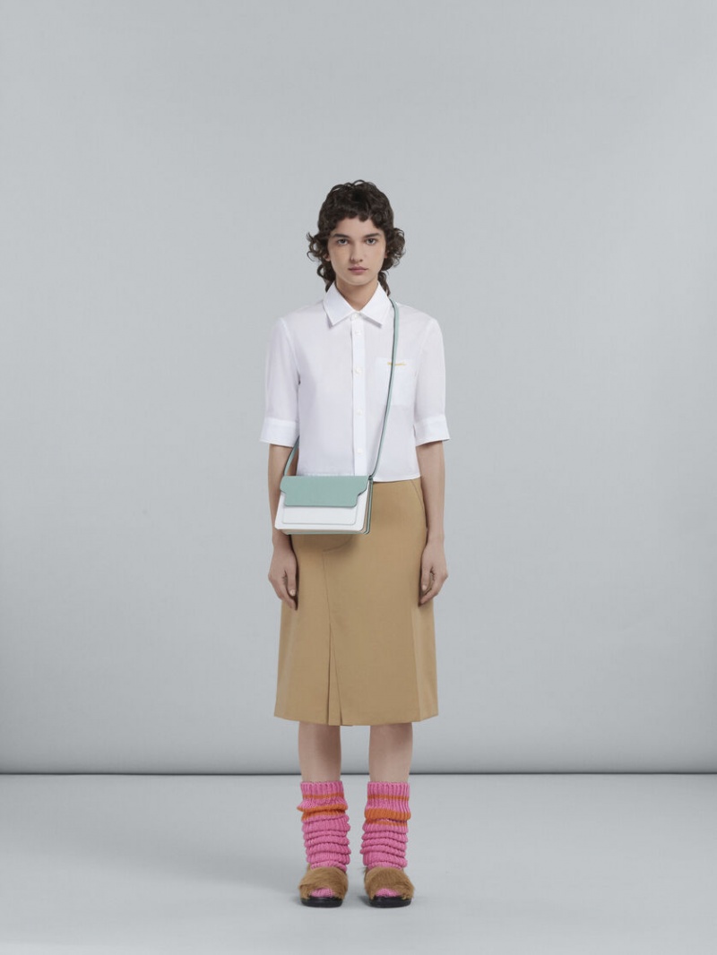 Marni Trunk Clutch Läder Ljusgröna Vita Bruna | SEQAV32528
