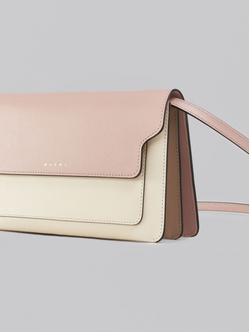 Marni Trunk Clutch Läder Rosa Vita Beige | ESEVG90160
