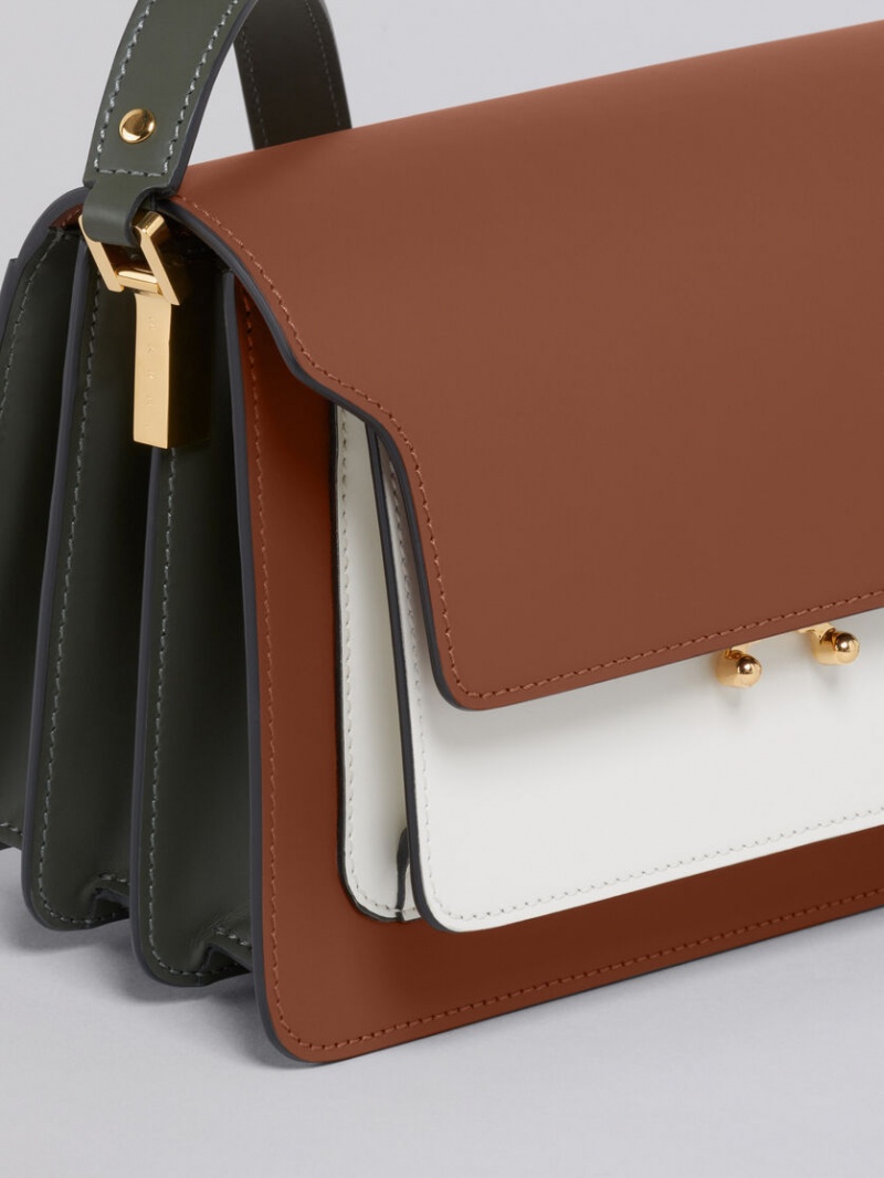 Marni Trunk Medium Bag Läder Bruna Vita Gröna | SEJVR62848