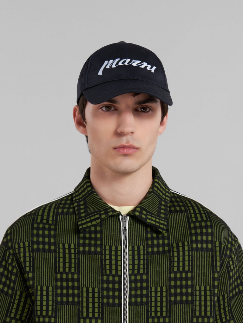 Marni Twill Baseball Cap With Embroidered Logo Svarta | XSEGW91222