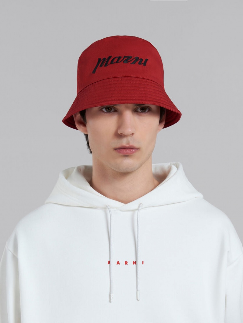 Marni Twill Bucket Hat With Embroidered Logo Röda | SENEJ88991