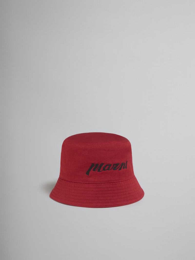Marni Twill Bucket Hat With Embroidered Logo Röda | SENEJ88991