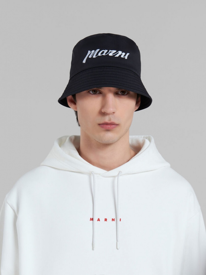 Marni Twill Bucket Hat With Embroidered Logo Svarta | SEJBT93117