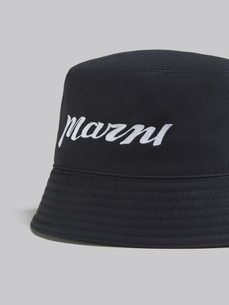 Marni Twill Bucket Hat With Embroidered Logo Svarta | SEJBT93117