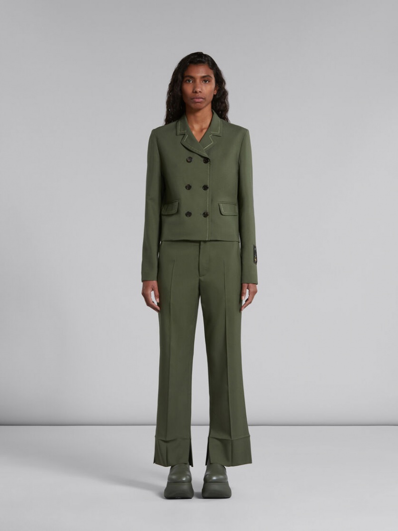 Marni Ull Trousers With Pressed Pleats Gröna | GSEUC69176