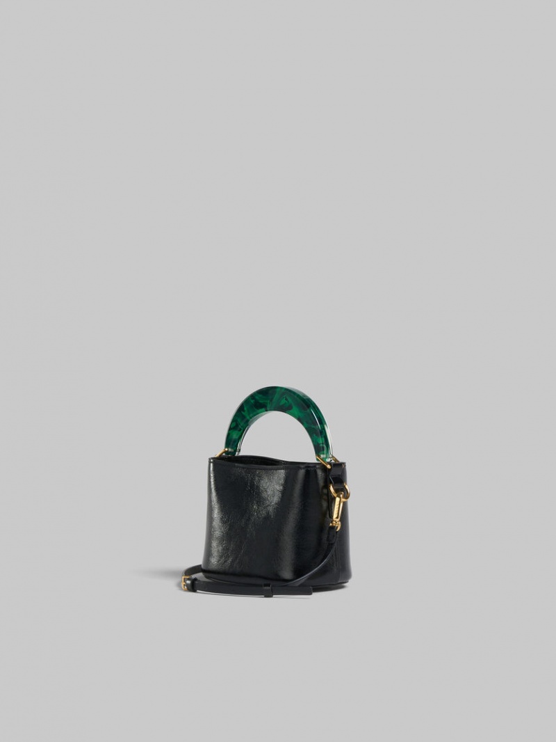 Marni Venice Mini Bucket Bag Lack Läder Svarta | USETG13797