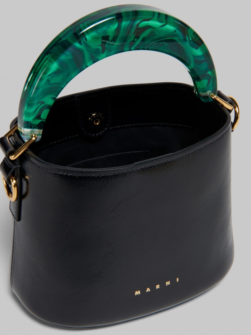Marni Venice Mini Bucket Bag Lack Läder Svarta | USETG13797