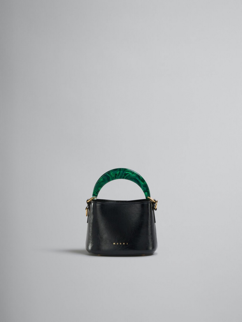 Marni Venice Mini Bucket Bag Lack Läder Svarta | USETG13797