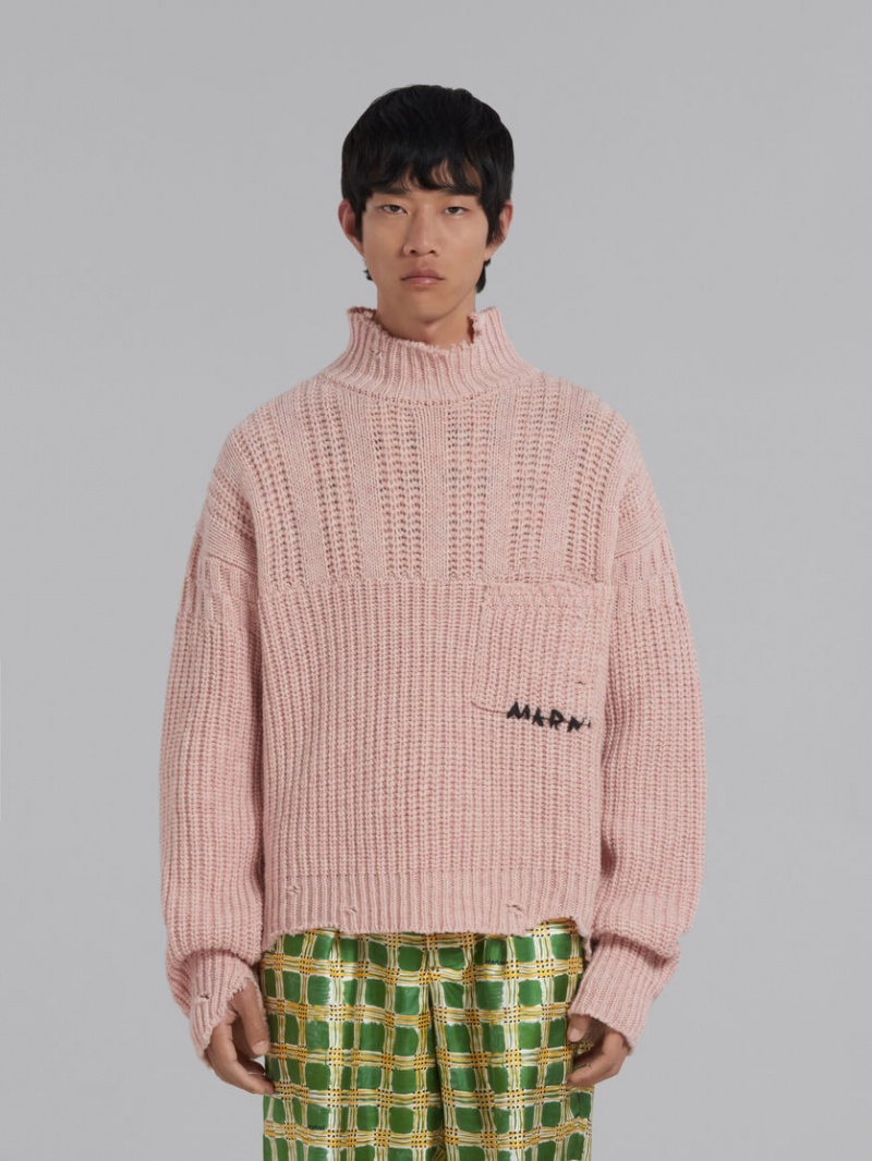 Marni Virgin Ull Jumper With Nibbled Hem Rosa | PSEER18745