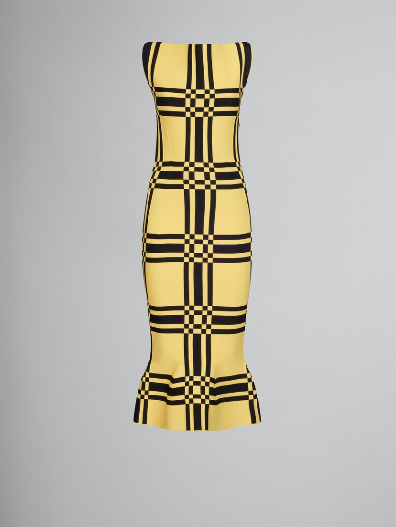 Marni Viscose Sheath With Maxi Check Gula | QSEWA12018