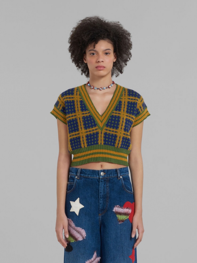 Marni Ärmlös Jumper With '50s Check Gröna | BSESD35688